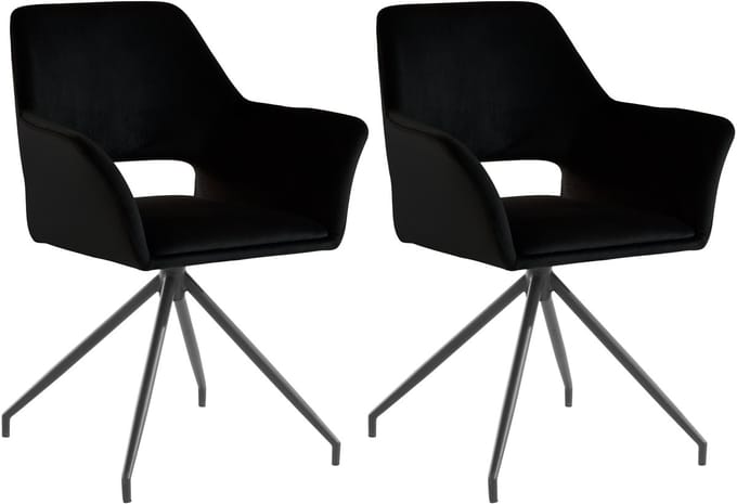 Vera-Fauteuil - Zwart Fluweel - Set van 2