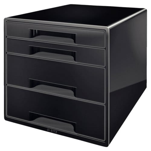 LEITZ® ladebox WOW CUBE 5213, 4 schuifladen, A4, polystyreen, zwart