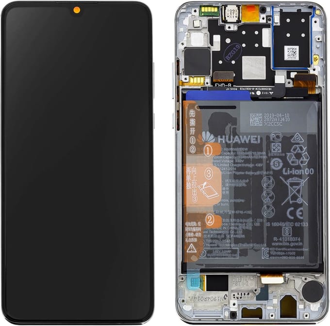 Huawei, Volledig Display Geschikt voor Huawei P30 Lite LCD Scherm en Touchscreen inclusief Batterij 3340 mAh, Wit