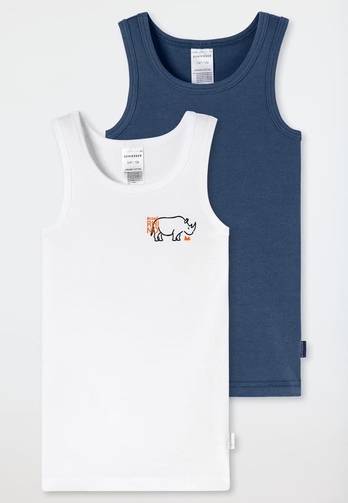 Onderhemden, set van 2, Nashorn blauw/wit - Fine Rib 92