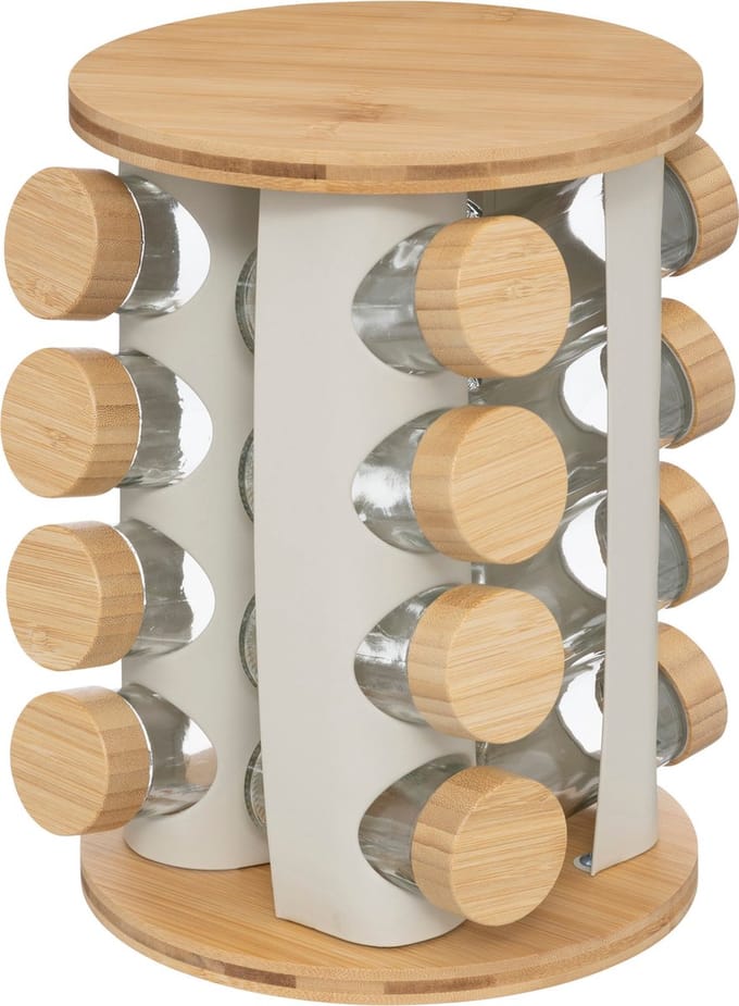 5Five Draaiend Kruidenrek bamboe - 16 Potjes - Ø21xH29cm - Grijs