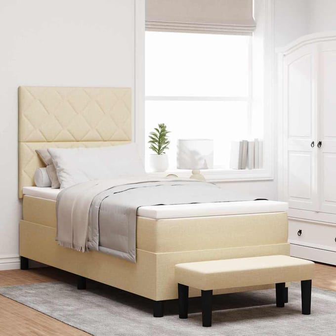 vidaXL - Boxspring - bed - met - hoofdeinde - Crème - 100 - x - 200 - cm - Stof