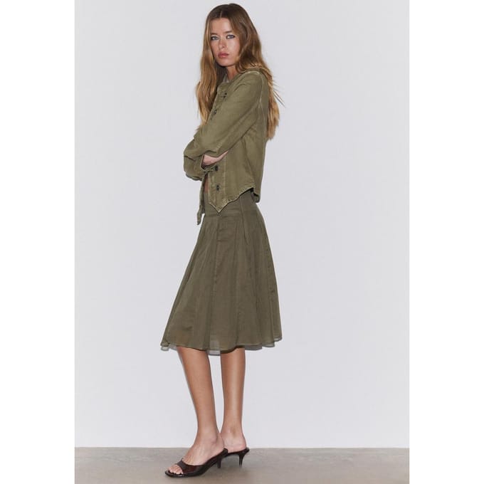 Stradivarius Halflange rok met plooien  Kaki L