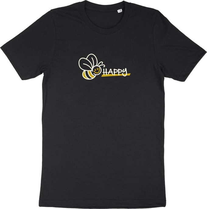 T Shirt Dames Heren - Be Happy - Zwart - M