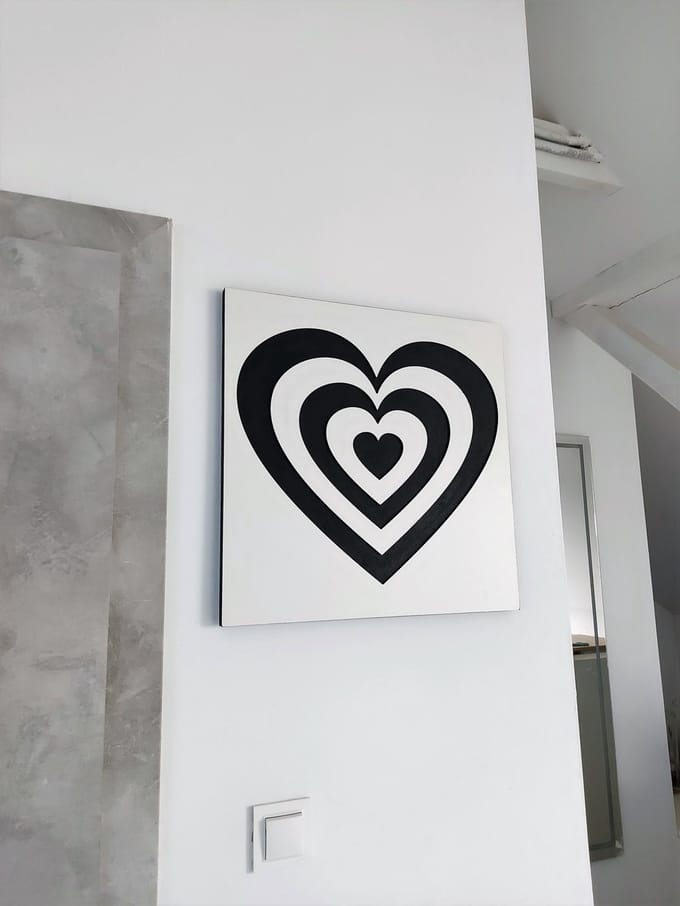 Moliland Obrysek Premium - Groot MDF Wandhart - 50x50 cm - Wit en Zwart