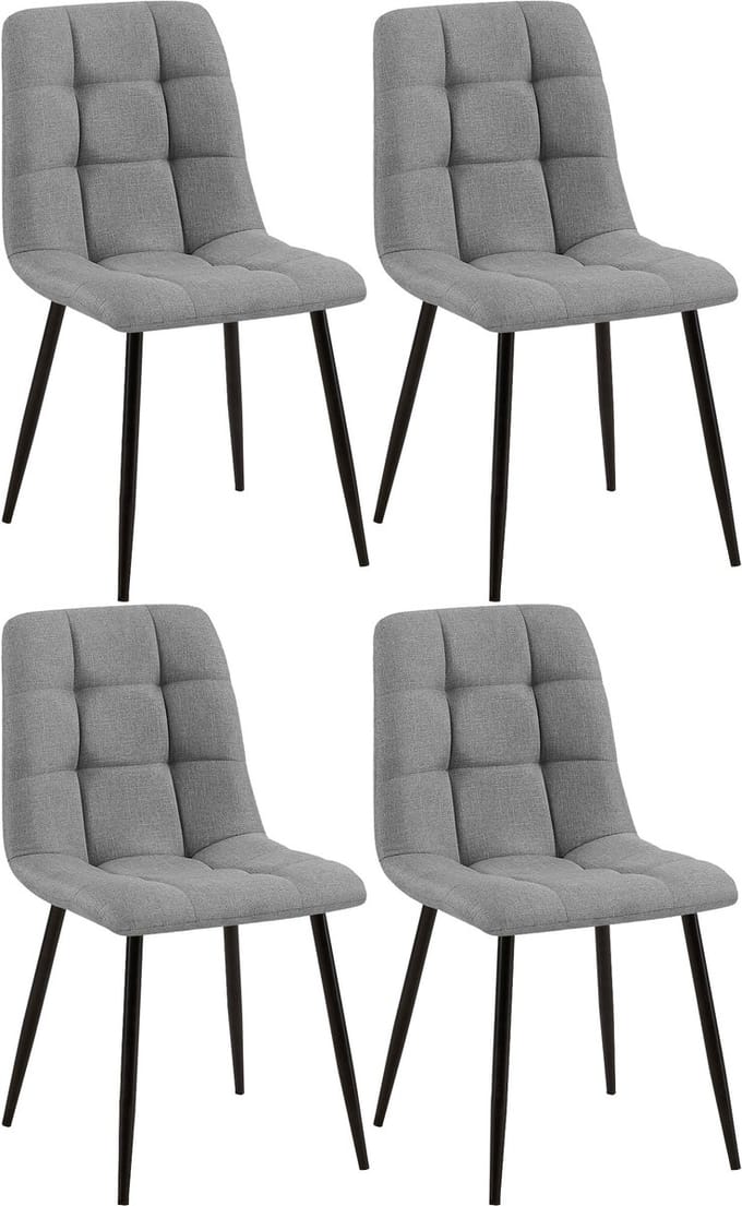 CLP Set van 4 Eetkamerstoelen Tilde - Gestoffeerd - Metalen Onderstel - belastbaar tot 150 kg Stof/grijs