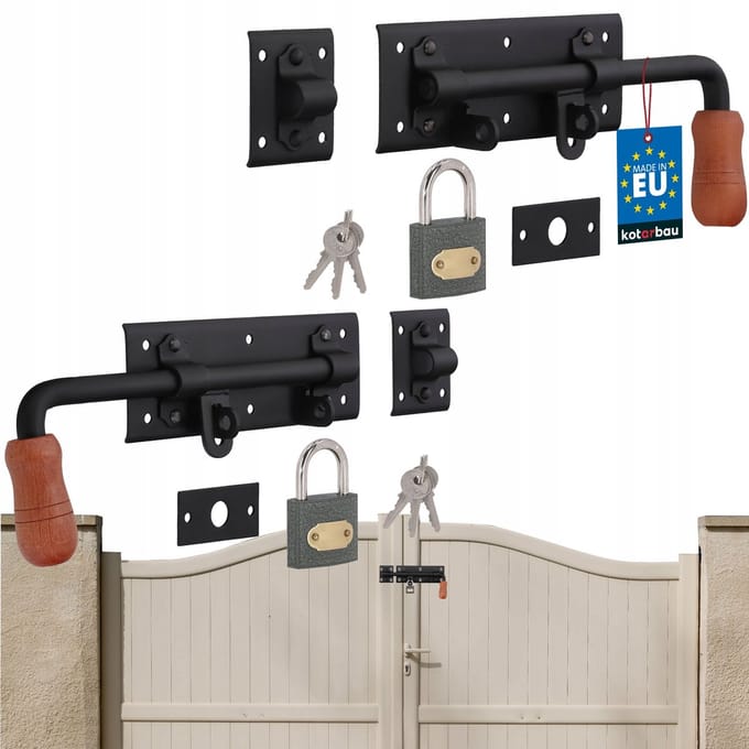 Deursluiting Set - Rechts & Links - Zwarte Garagedeur Grendel met Hangslot