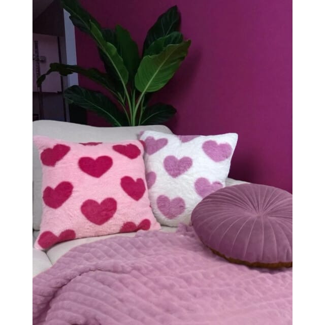 Sierkussen Furry Hart Roze | 45 x 45cm | Imitatiebont / Polyester