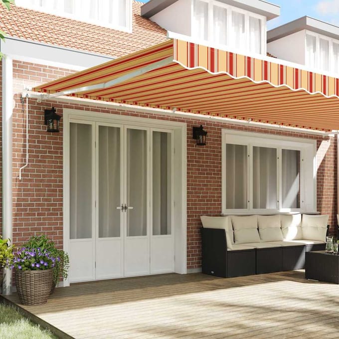 vidaXL - Uitschuifbare - luifel - Geel - en - Oranje - 600 - × - 300 - cm