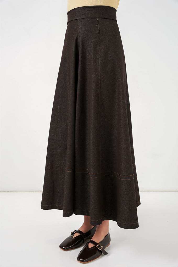 Hoge Taille Denim A-Lijn Maxi Rok met Zakken
