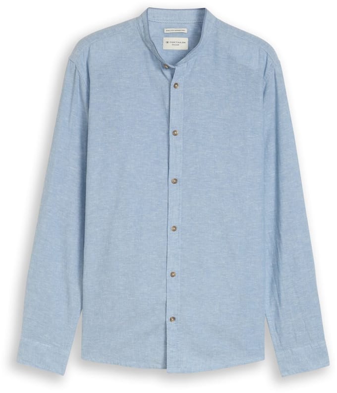 Tom Tailor - Regular fit overhemd met linnen - Maat XXL - bleeched blue chambray