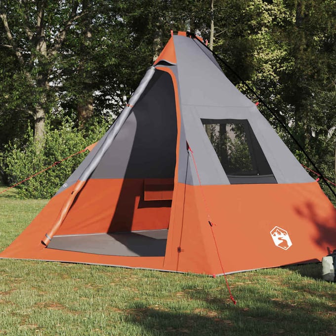 vidaXL - Tipi - Tent - 6-persoons - Waterdicht - Grijs - en - Oranje - taft
