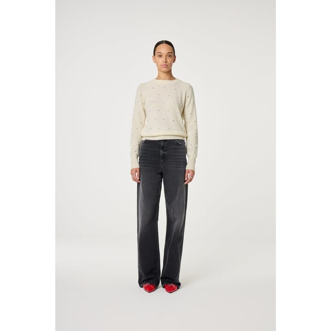 Fabienne Chapot Lidi Rhinestone Pullover Cosy White Maat: M | Sweaters Outlet | Dames | Wit