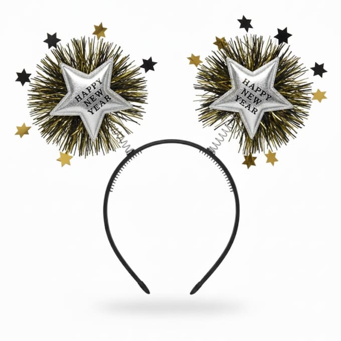 Happy New Year Diadeem - Sterren - Zwart - Goud