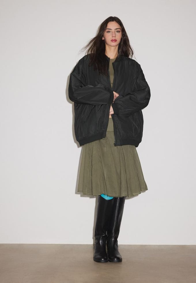 Stradivarius Oversized bomberjack  Zwart XS