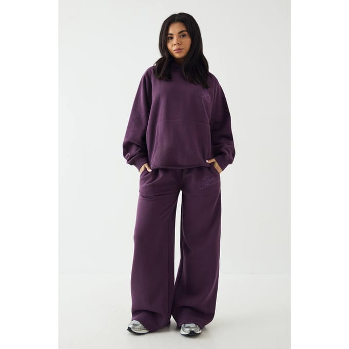 Dames DSGN Studio Contrast Script Rechte Pijp Jogger | Aubergine | Maat: Small