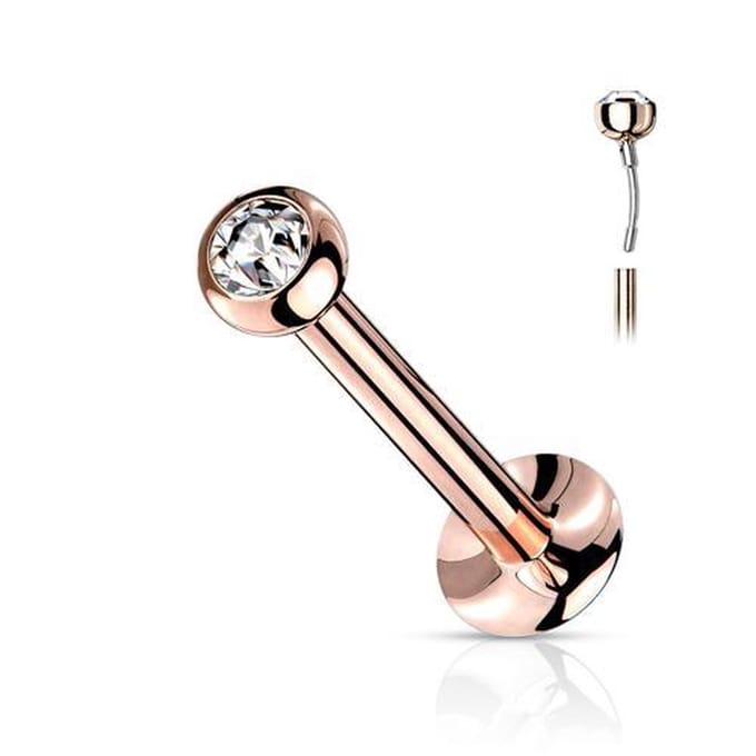 Piercing push in steentje ingelegd- chirurgisch staal - 0.8x6x2mm - rose goud - LMPiercings