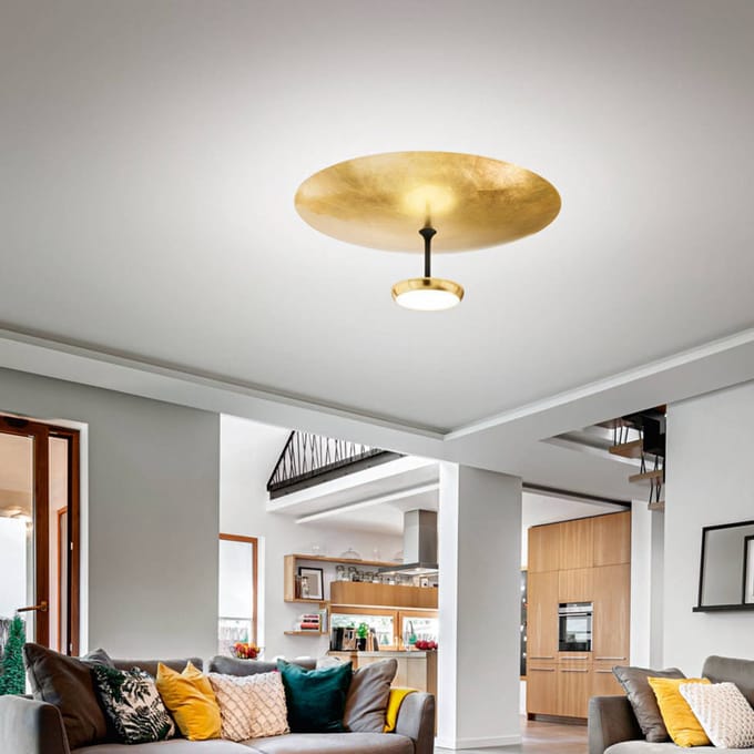 Fabas Luce LED plafondlamp Yuko, goud/zwart, metaal, 23 cm, dimbaar