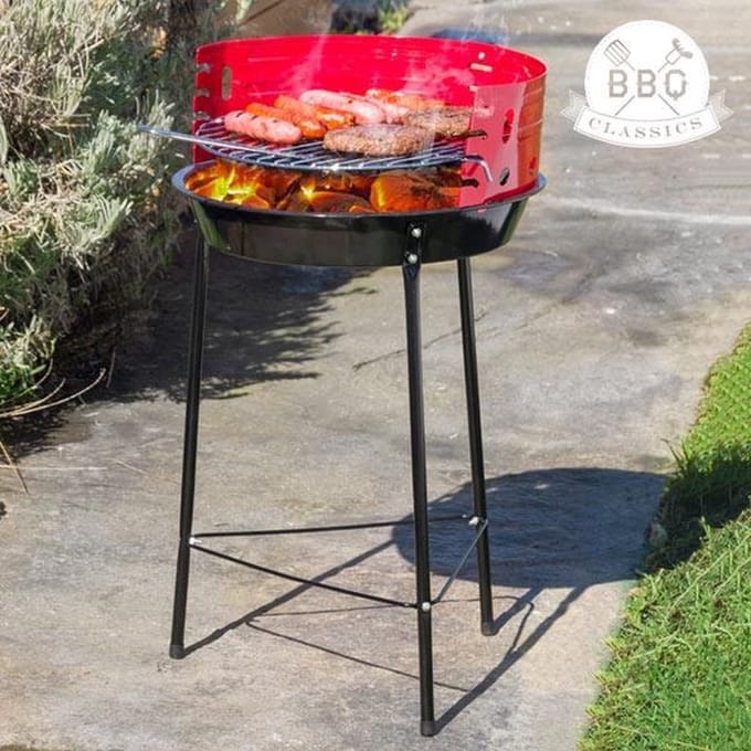 VAGGAN - Houtskoolbarbecue Ø33 cm - Verstelbare Grill BBQ - Halfopen | Zwart/Rood