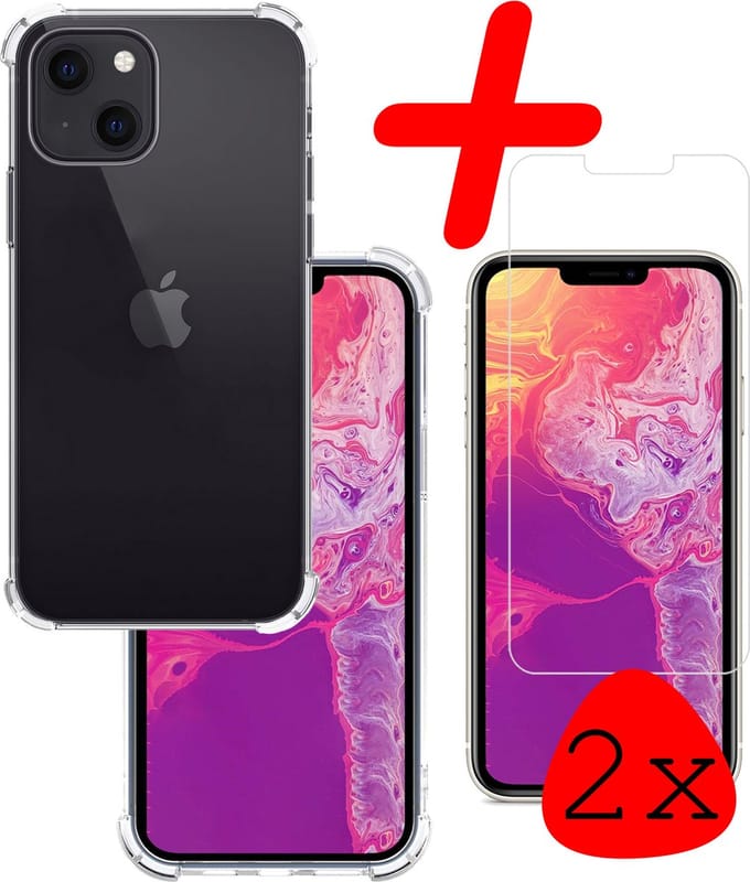 Hoesje Met Screenprotector - 2 Stuks - Geschikt voor Apple iPhone 14 Plus - Sterk & Shockproof - Siliconen Case - Back Cover - Telefoon Hoes - Shock Proof - Transparant