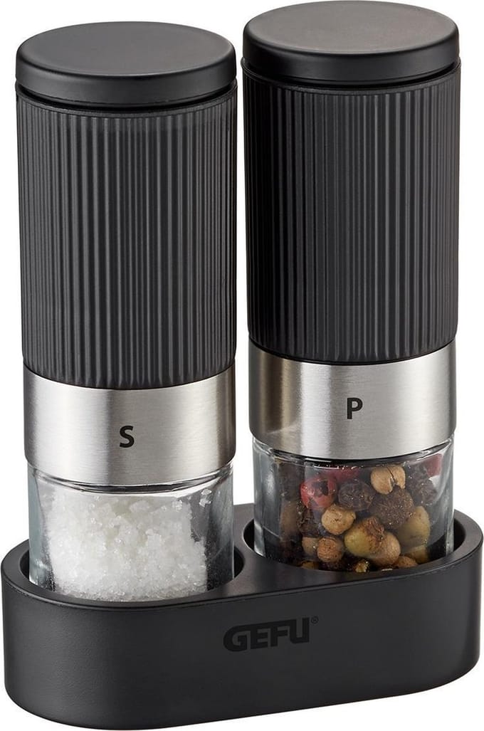 GEFU TUSOME Peper- en Zoutmolen Set - 2-delig - Handmatig - Instelbare Maalgraad - RVS/Zwart - 34621