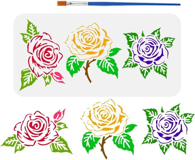 Rozenbloem Sjabloon 15 x 30 cm, Plastic PET Sjabloon met Rozenbladeren, Teken Template voor Decoratie en Creatieve Projecten