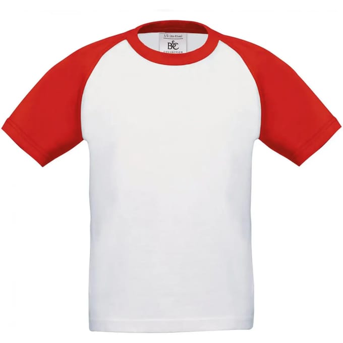 B&C Kids' Base-ball T-shirt CGTK350 - White / Red - 3/4 ans