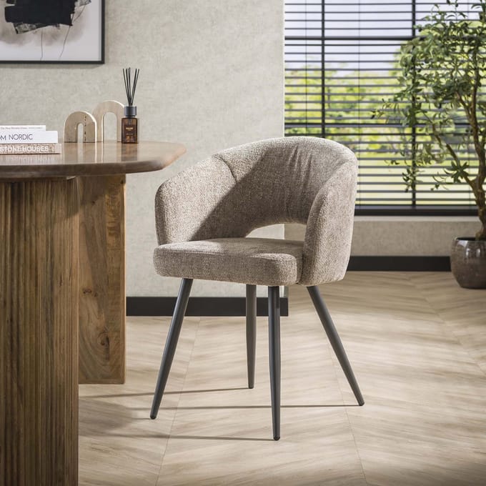 Dimehouse Set van 2 eetkamerstoelen Cargo Stof Zand - Chenille - Scandinavisch & Basic