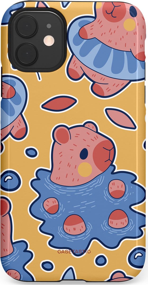 Casetastic hoesje geschikt voor Apple iPhone 11 - Dubbellaagse bescherming - Capibara plons - Fashion Case - Goud Lavendel Perzik Grijs