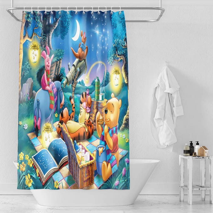 Winnie De Poeh Anime Douchegordijn Schattige Bad Waterdichte Gordijnen Voor Woonkamer Luxe Set Scherm Badkamer Accessoires Sets W90H180(CM)-1 Pcs
