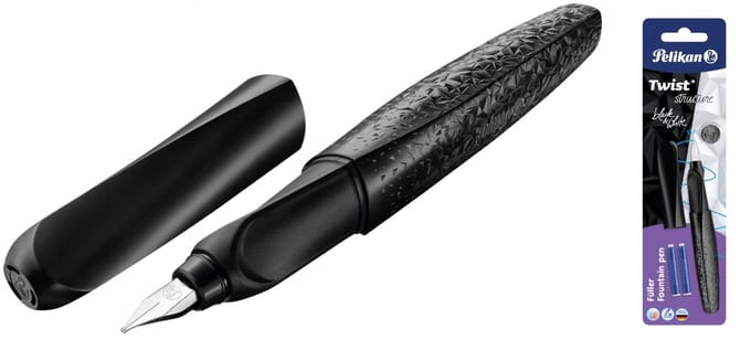 Pelikan Twist Vulpen Zwart Structure M + 2 Patronen