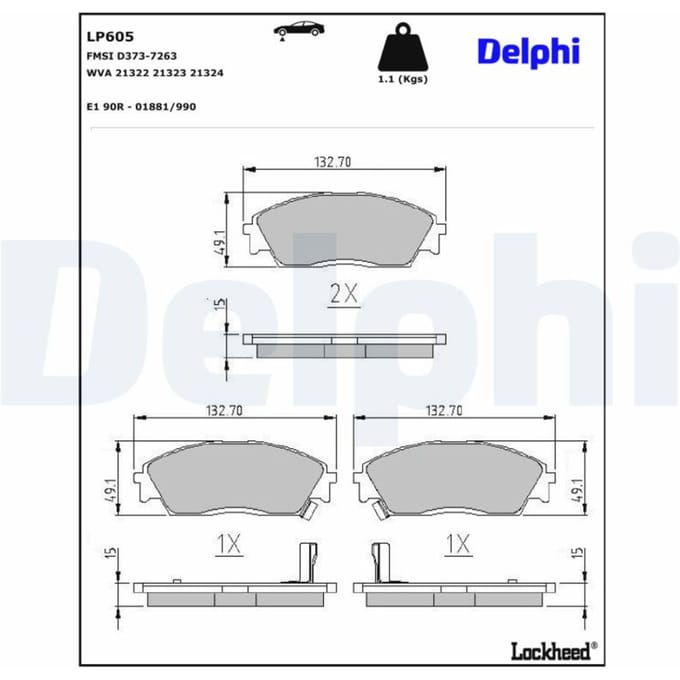 Remblokkenset, schijfrem DELPHI LP605