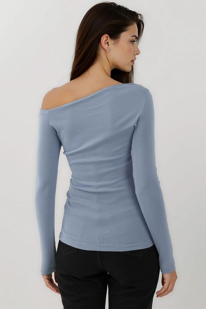 Asymmetrische Kraag Slim Fit Lange Mouwen Top