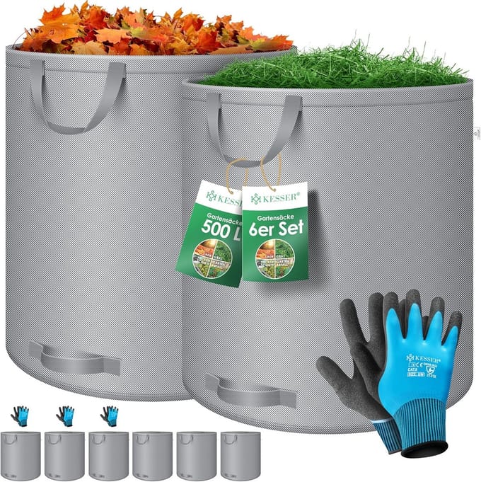 Set van 6 Grote Zelfstaande Tuinzakken met Handvatten en Handschoenen