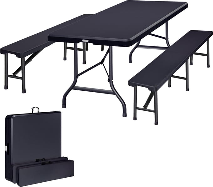 Picknicktafel Set - 1 Biertafel 2 Bierbanken Inklapbaar 180cm - Grijs