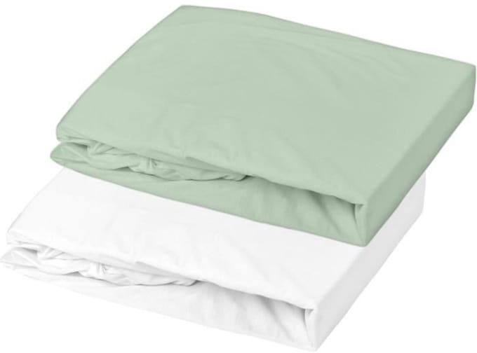 Set van 2 hoeslakens - P'TIT DODO - Jersey - 70 x 140 cm - Wit / Grijsgroen