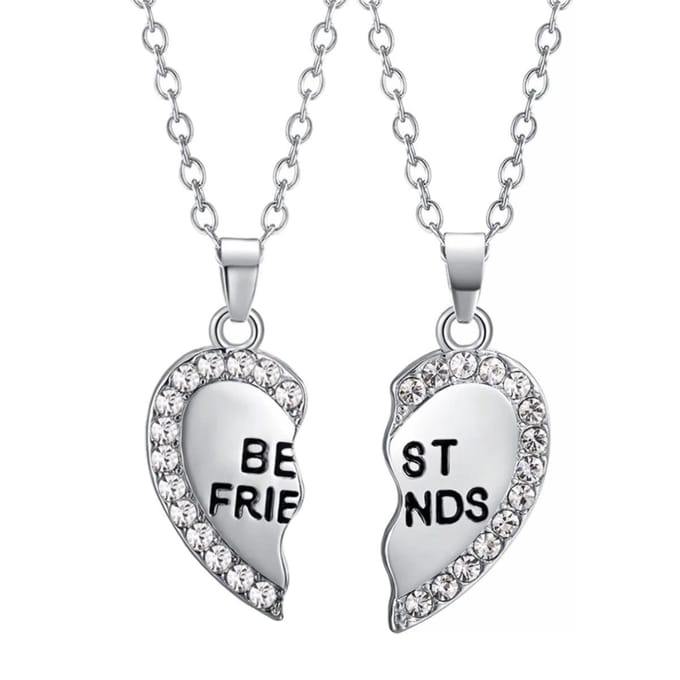 Fako Bijoux® - Vriendschapsketting - BFF Ketting - Gebroken Hart - Kristal - Zilverkleurig