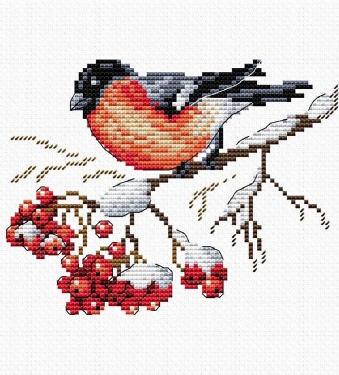 Borduurpakket - Vogel Op Besneeuwde Tak