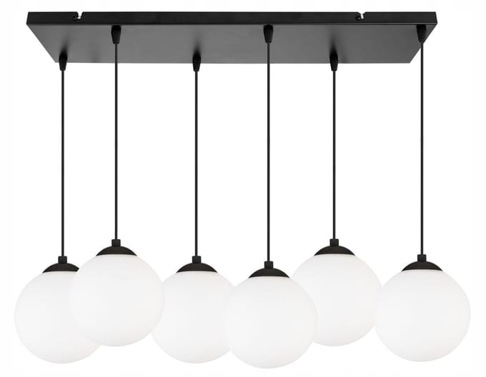Light Home Florence 2250/15/6L – Hanglamp – 6 Lampenkappen Ø15 cm – Zwart Frame – Glas Wit – LED E27 – Modern Design