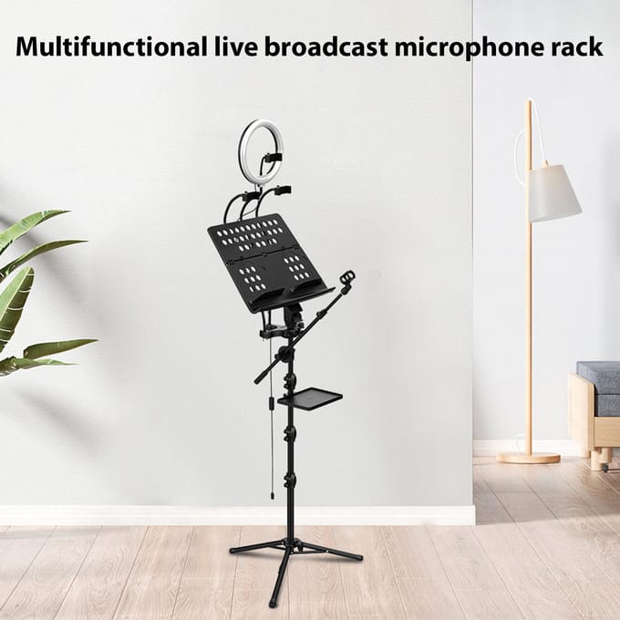 GUITTO GMS-01 Draagbare muziekstandaard Afneembare multifunctionele live streaming microfoonstandaard voor zwart