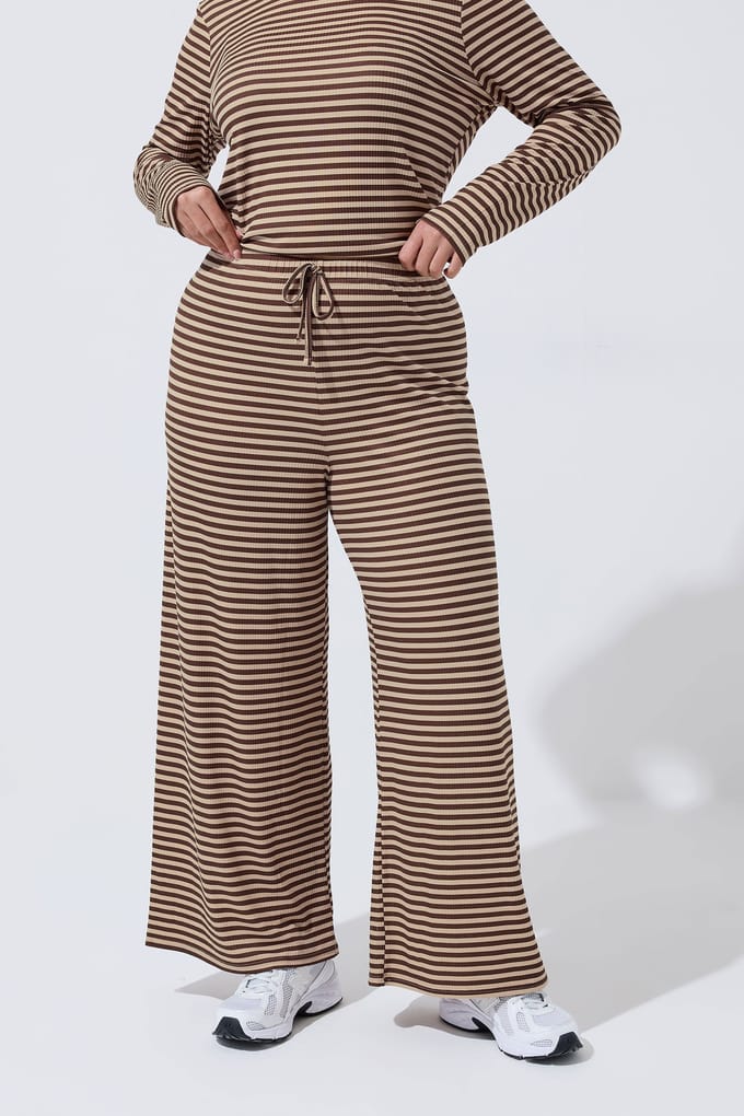 Limited Collection Chocoladebruine En Crèmekleurige Geribde Broeken Size 38