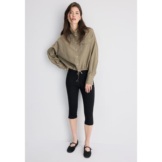 Stradivarius Geruit ballonoverhemd  Kaki XS
