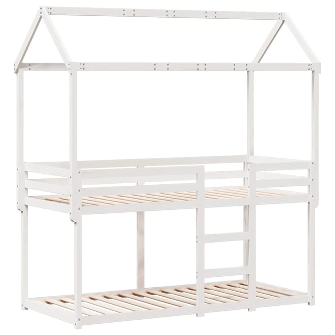 vidaXL - Stapelbed - met - bedhuis - massief - grenenhout - wit - 80x200 - cm