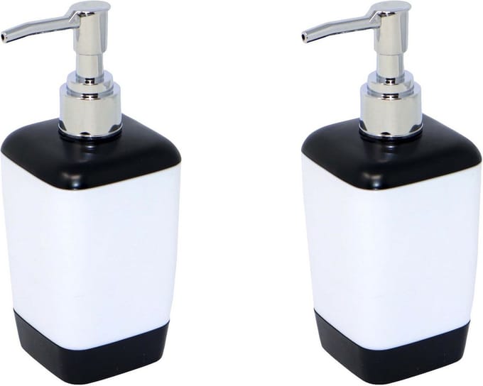 Concorde - Zeeppompje/zeepdispenser - 2x stuks - kunststof - wit/zwart 8 x 17 cm