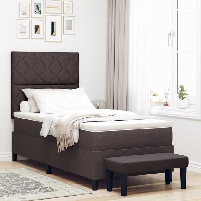 vidaXL - Boxspring - bed - met - hoofdeinde - Donkerbruin - 100 - x - 200 - cm - Stof