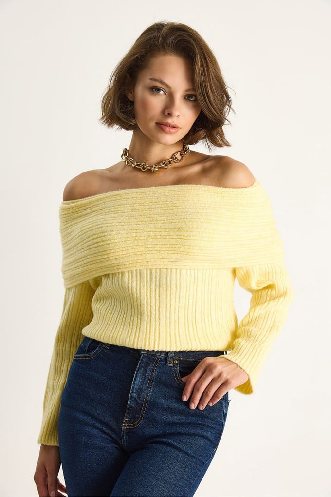 Off Shoulder Geribbelde Gebreide Trui