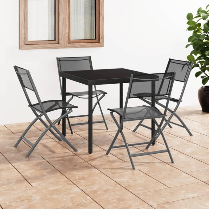 vidaXL - Opklapbare - stoelen, - 4 - stuks, - zwart - staal - en - Textilene.