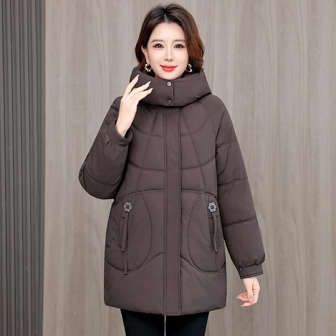 Dames Winter Plus Mid Down Parka Afneembare Capuchon Oversized 5XL