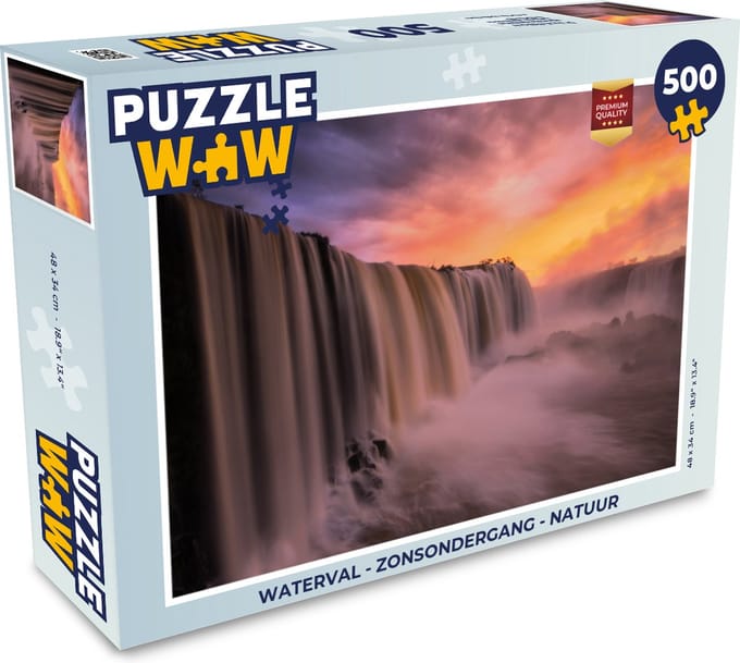 Puzzel Waterval - Zonsondergang - Natuur - Legpuzzel - Puzzel 500 stukjes
