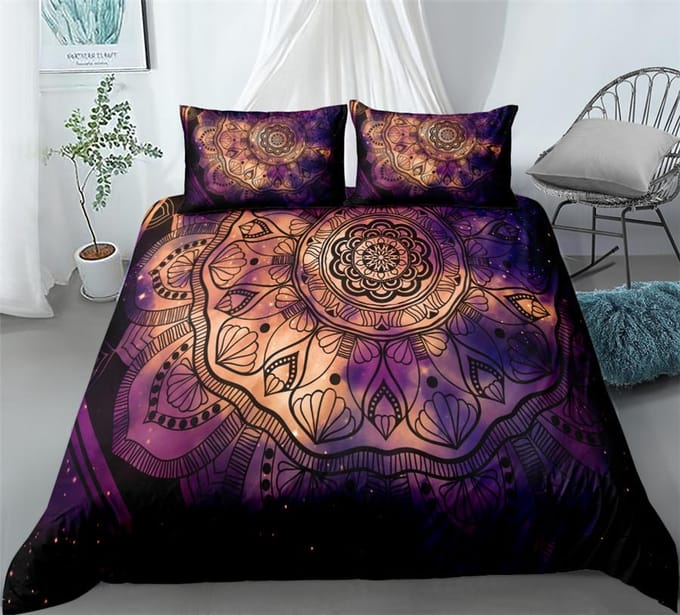 Zwarte Mandala Boho Dekbedovertrek Set King Queen Double Full Twin Eenpersoons Maat Bedlinnen Set US Full(200*230cm)3pcs